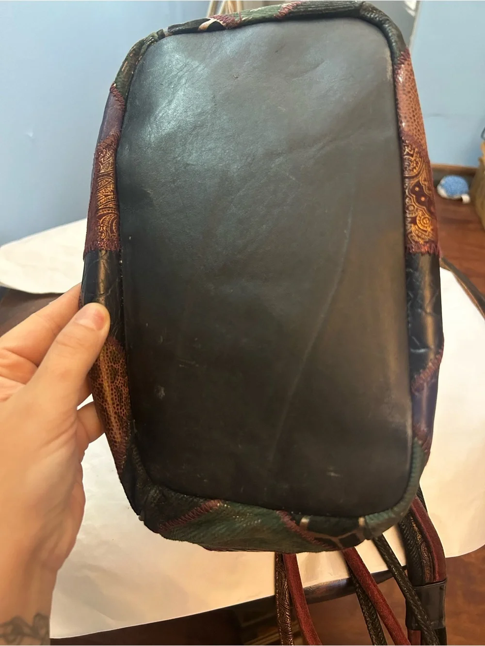 Vintage Carla Marchi Italian Leather Patchwork Bucket Bag – Boho Drawstring Hobo